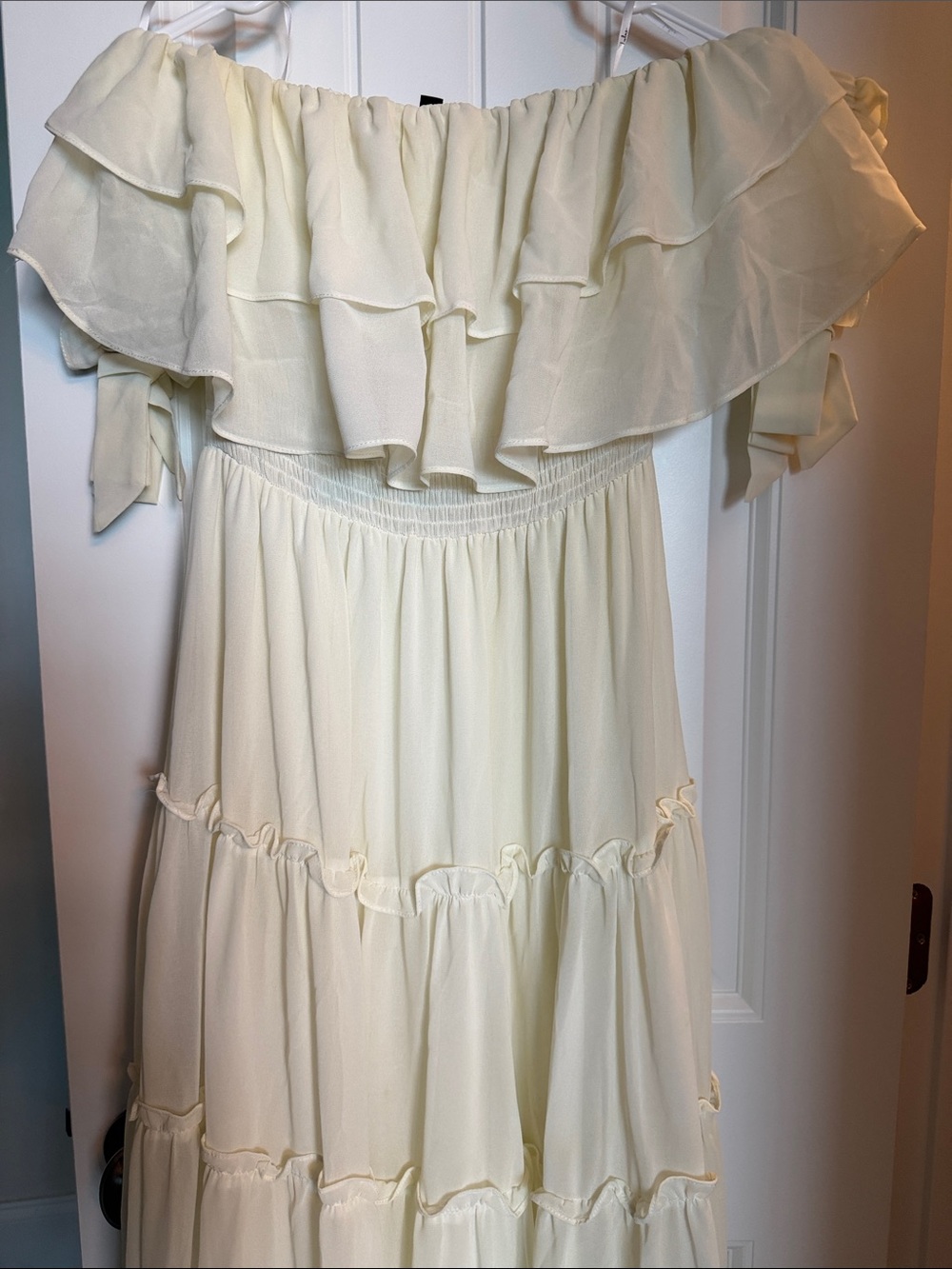 Lulu's Strapless Tiered Ruffle Maxi Dress in Cream
